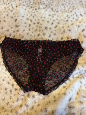 Victoria's Secret Black Sheer Bikini Panty with Red Heart Accents